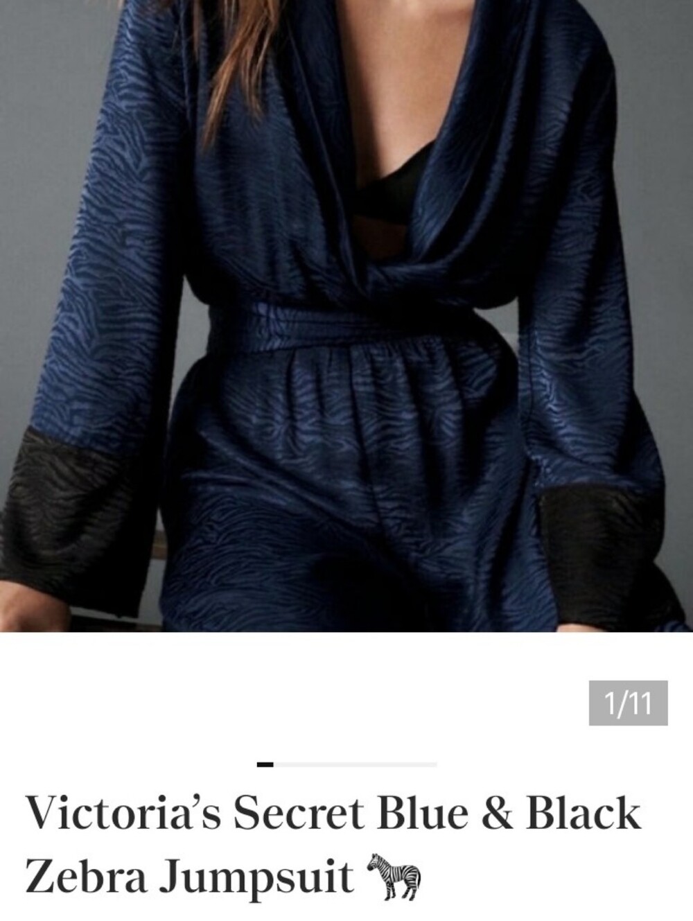 Victoria's Secret Navy Satin Pajama Set with Black Cuffs
